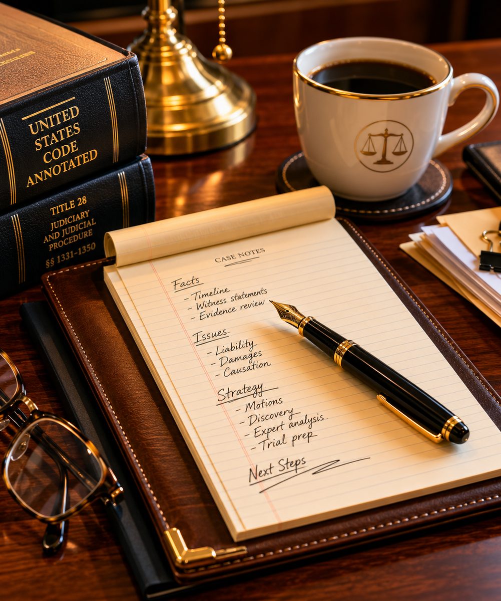 Federal case preparation imagery tied to federal criminal defense